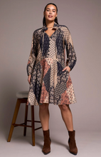 Printed Patchwork Raglan 3/4 Sleeve Notch Neck Dress