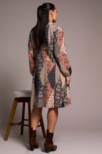 Printed Patchwork Raglan 3/4 Sleeve Notch Neck Dress
