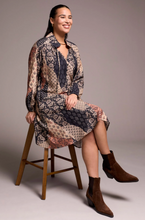 Printed Patchwork Raglan 3/4 Sleeve Notch Neck Dress