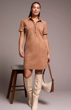 Faux Suede Short-Sleeve Polo Dress w/ Pockets