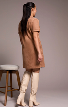 Faux Suede Short-Sleeve Polo Dress w/ Pockets