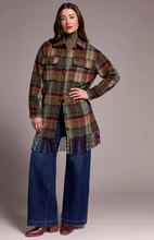 Brushed Plaid Fringe-Hem Button Front Shacket