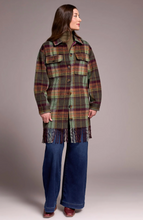 Brushed Plaid Fringe-Hem Button Front Shacket
