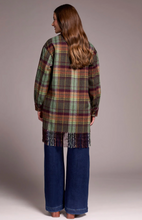 Brushed Plaid Fringe-Hem Button Front Shacket