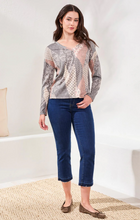 Fuzzy Soft V-Neck Combo Print Knit Top