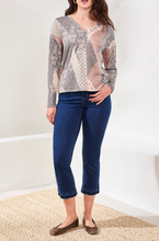 Fuzzy Soft V-Neck Combo Print Knit Top