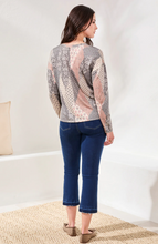 Fuzzy Soft V-Neck Combo Print Knit Top