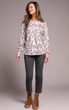 Fuzzy Soft Crew Neck Combo Print Knit Top