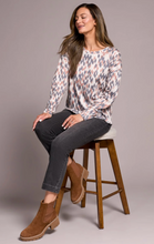 Fuzzy Soft Crew Neck Combo Print Knit Top