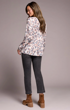 Fuzzy Soft Crew Neck Combo Print Knit Top