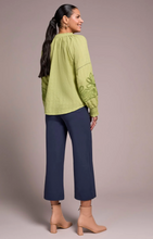 Jaquard Applique Sleeve Notch Neck Blouse