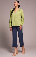 Jaquard Applique Sleeve Notch Neck Blouse