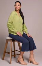 Jaquard Applique Sleeve Notch Neck Blouse