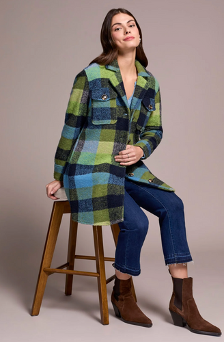 Knit Plaid Notch Collar Shacket