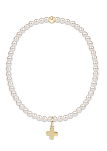 Classic Pearl 3mm Bead Bracelet - Signature Cross Gold Charm