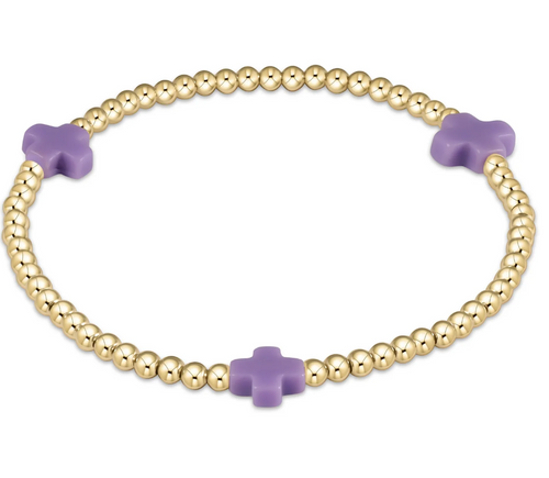 Signature Cross Gold Pattern 3mm Bead Bracelet- Purple