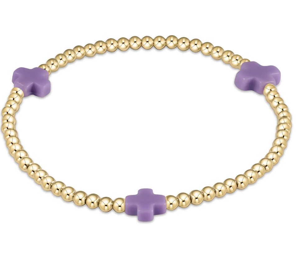 Signature Cross Gold Pattern 3mm Bead Bracelet- Purple