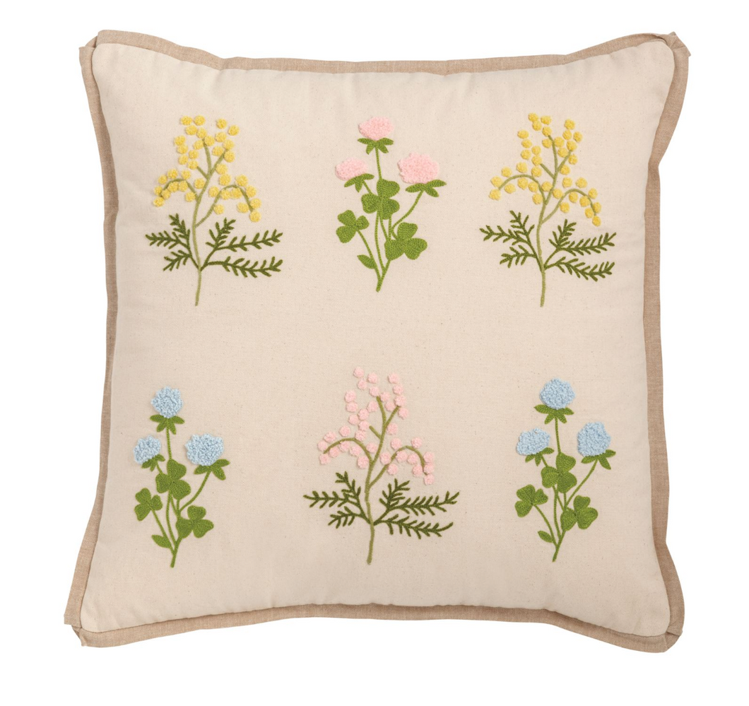 Square Floral Embroidery Pillow