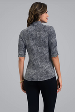Stephanie Ruched Elbow Sleeve Mandarin Collar Top