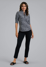 Stephanie Ruched Elbow Sleeve Mandarin Collar Top