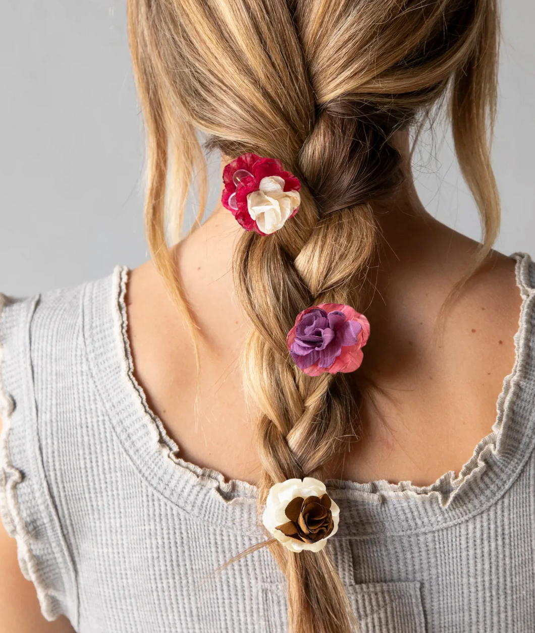 Mini Fabric Flower Hair Clips, Set of 3