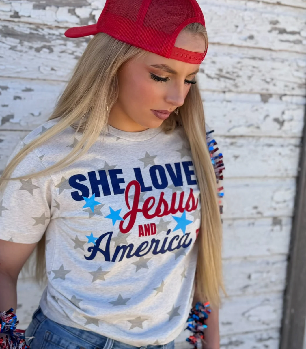 She Loves Jesus & America Tee