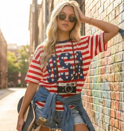 USA Patch Striped Tee