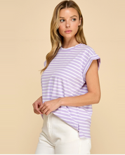 Striped Cap Sleeve Top- Lavender/Ivory