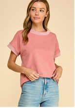 Rib Trim Top- Rose