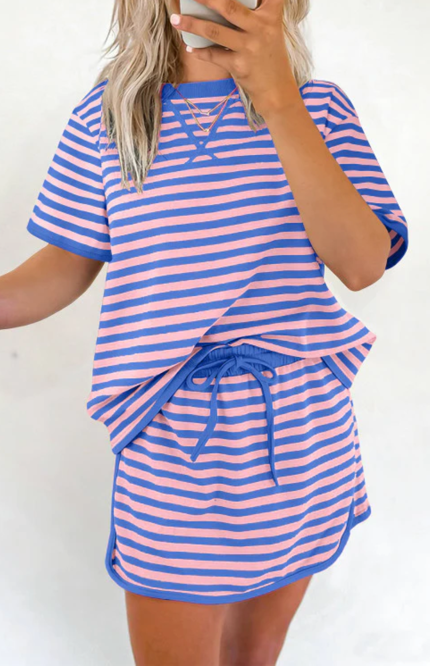 Stripe Loose Top and Skort Set