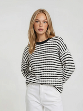 Crew Neck Long Sleeve Stripe Top