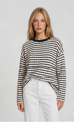 Crew Neck Long Sleeve Stripe Top
