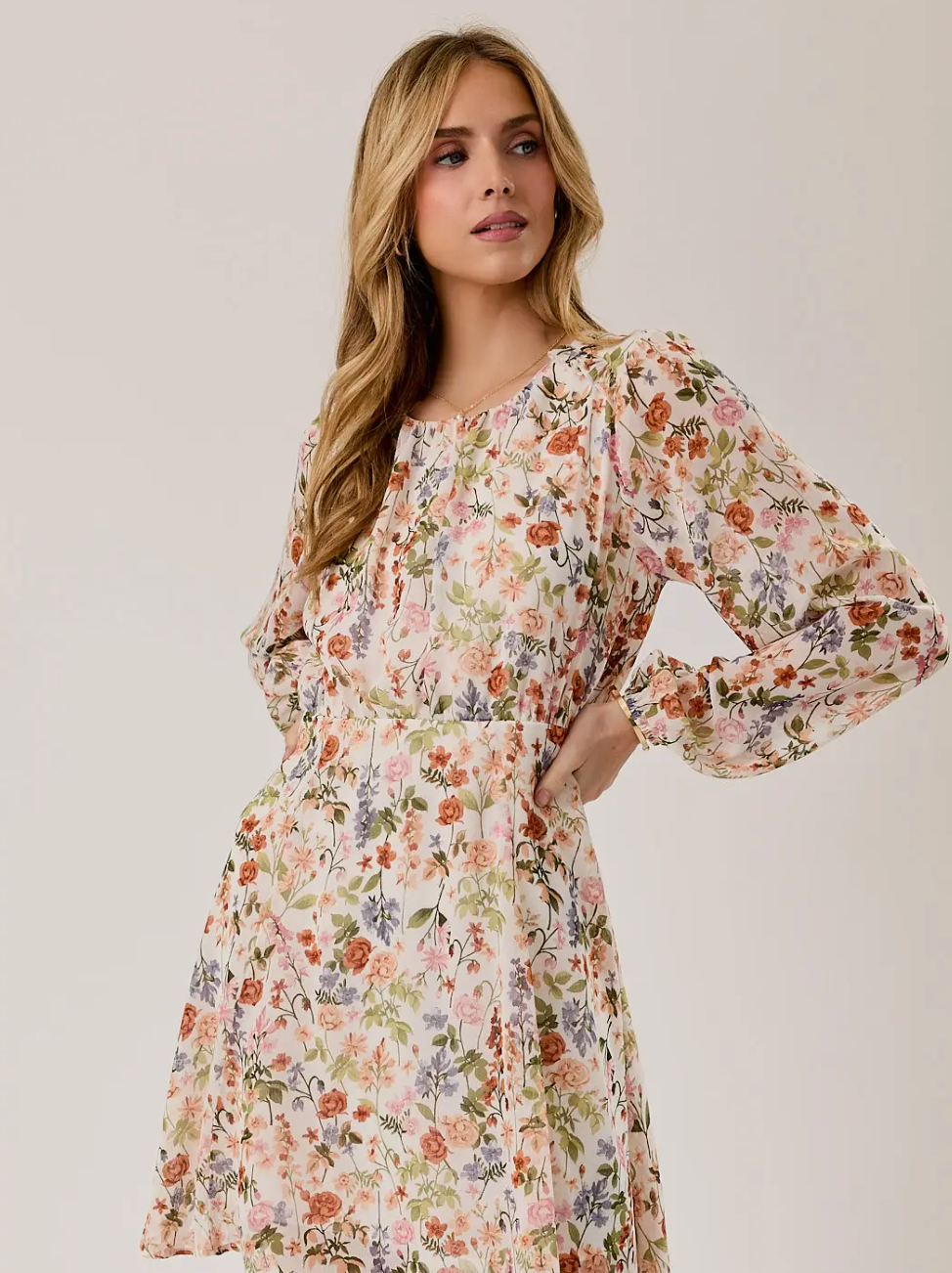 Long Sleeve Floral Print Mini Dress
