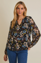 Notch Neck Long Sleeve Floral Top