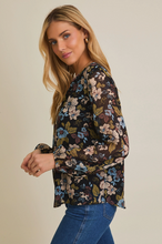 Notch Neck Long Sleeve Floral Top