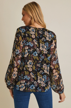 Notch Neck Long Sleeve Floral Top