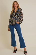 Notch Neck Long Sleeve Floral Top
