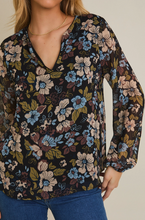 Notch Neck Long Sleeve Floral Top