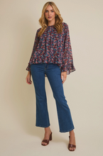 Round Neck Long Sleeve Ruffle Hem Floral Top