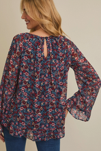 Round Neck Long Sleeve Ruffle Hem Floral Top