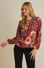 V-Neck Front Tie Long Sleeve Floral Top