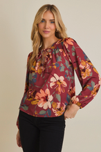 V-Neck Front Tie Long Sleeve Floral Top