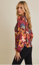 V-Neck Front Tie Long Sleeve Floral Top