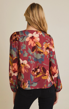 V-Neck Front Tie Long Sleeve Floral Top