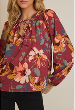 V-Neck Front Tie Long Sleeve Floral Top
