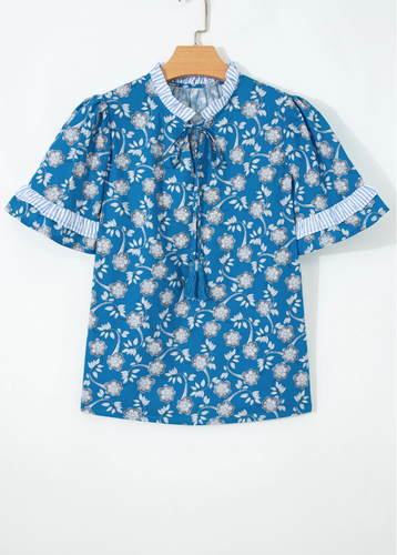 Blue Floral Button Blouse