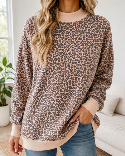 Leopard Ribbed Cuff Sweatshirt