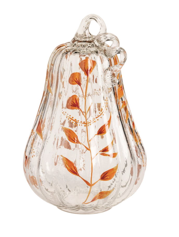 Large Painted Glass Pumpkin Sitter