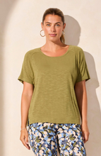 Flowy Jersey Crew Neck Top w/ Shirred Back