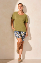 Flowy Jersey Crew Neck Top w/ Shirred Back
